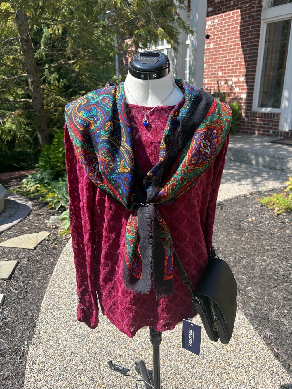 Darling New Bundle! NWOT Susan Graver Top w/scarf, necklace and NWT purse! S